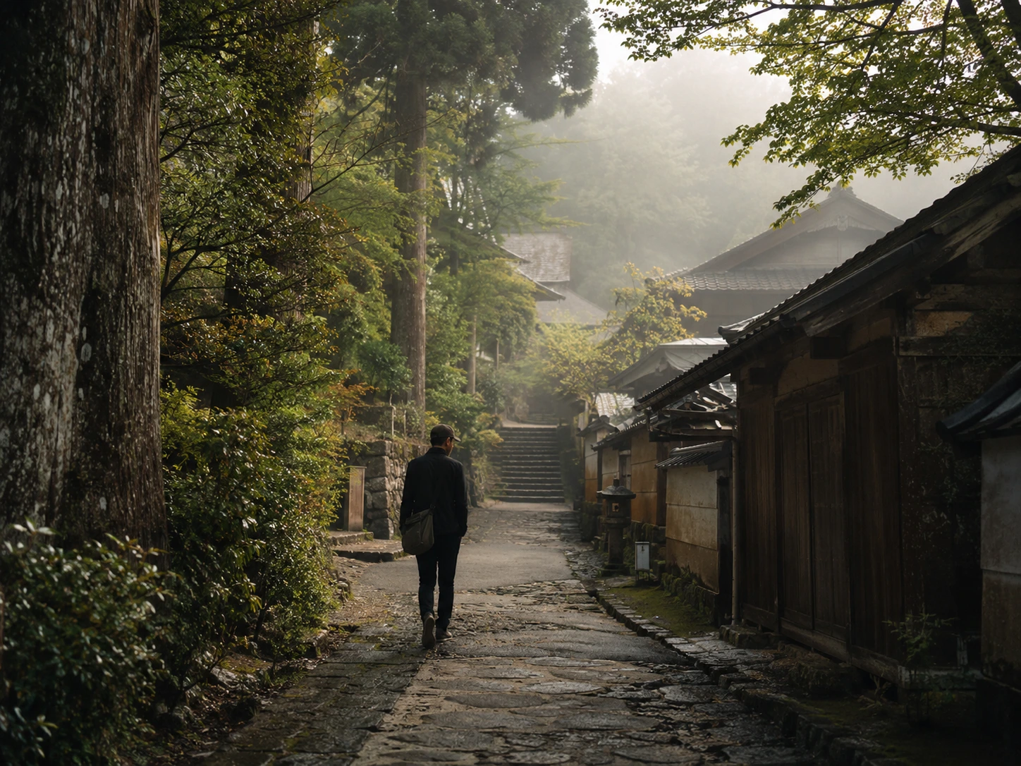 Quiet Japanese village path used for location scouting
