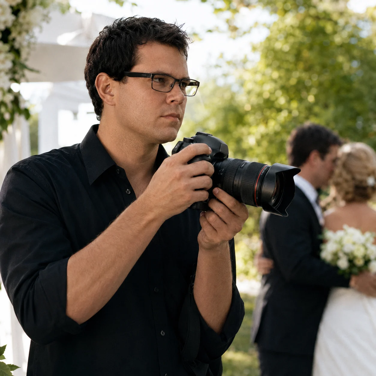 Wedding photographer working with a camera