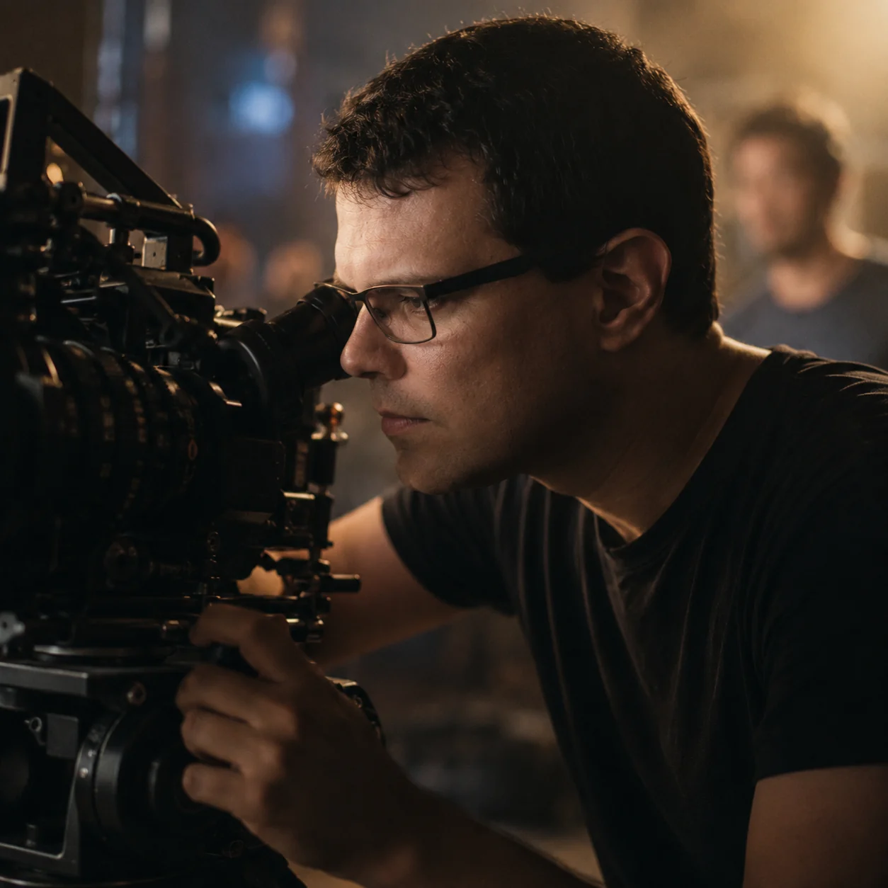 Cinematographer focused on a cinema camera